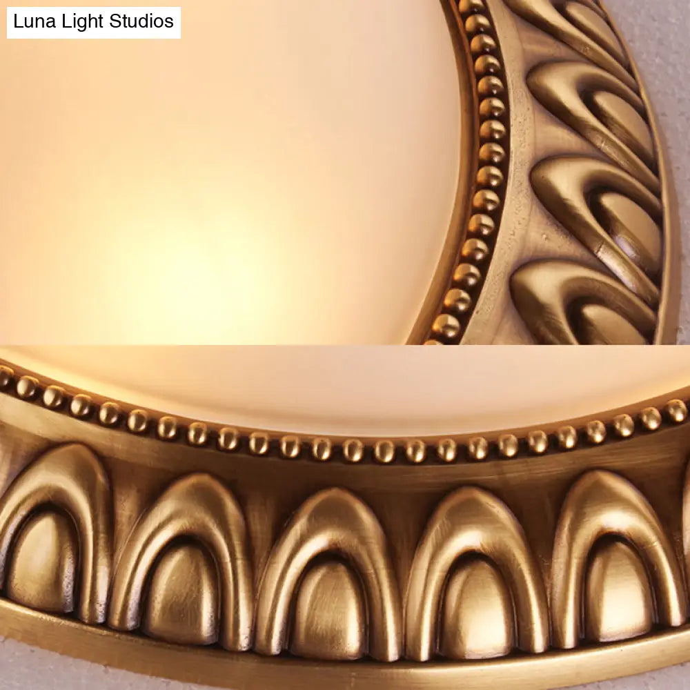 Traditional Frosted Glass Flush Mount Ceiling Light With 4 Brass Lights - Ideal For Living Room