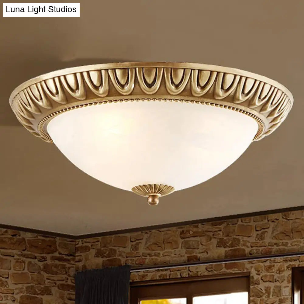 Traditional Frosted Glass Flush Mount Ceiling Light With 4 Brass Lights - Ideal For Living Room