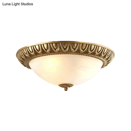 Traditional Frosted Glass Flush Mount Ceiling Light With 4 Brass Lights - Ideal For Living Room