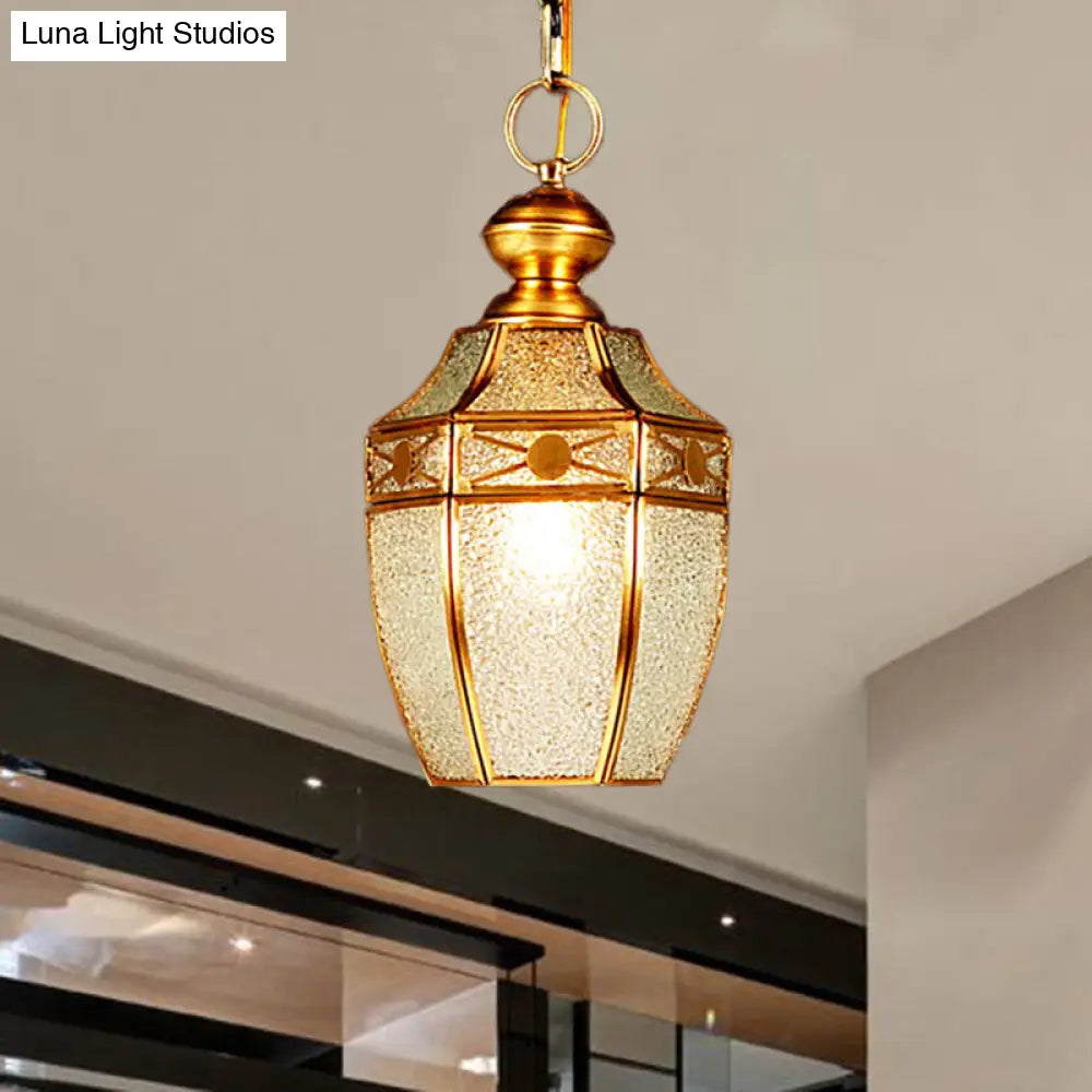 Traditional Frosted Glass Hanging Lamp Kit For Hallway - 1 Bulb Lantern Ceiling In Brass