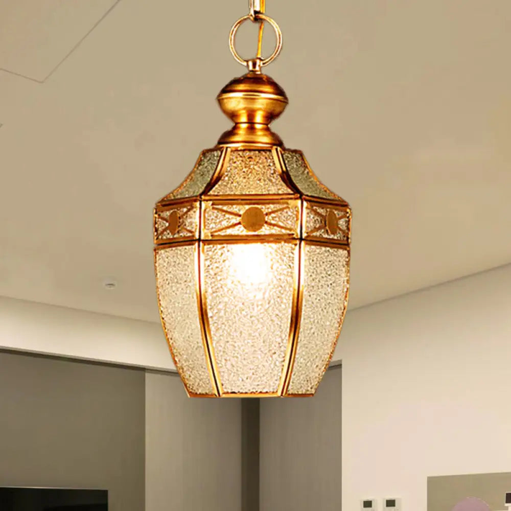 Traditional Frosted Glass Hanging Lamp Kit For Hallway - 1 Bulb Lantern Ceiling In Brass