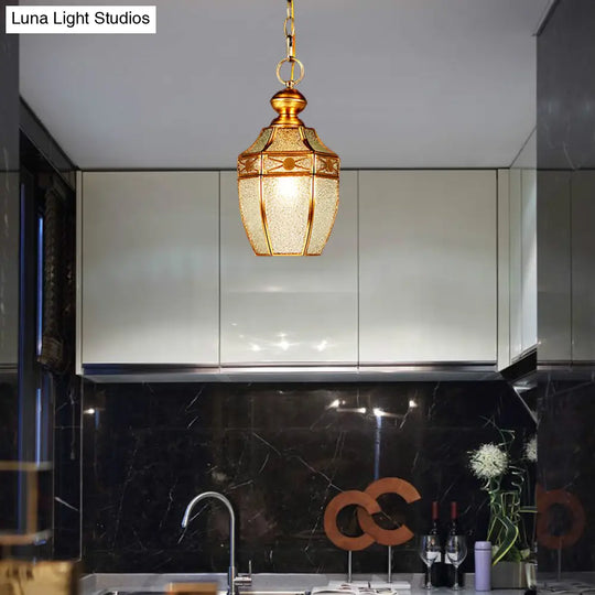 Traditional Frosted Glass Hanging Lamp Kit For Hallway - 1 Bulb Lantern Ceiling In Brass