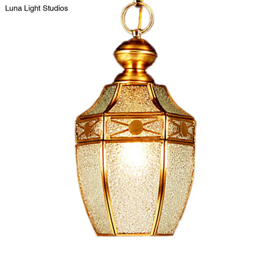 Traditional Frosted Glass Hanging Lamp Kit For Hallway - 1 Bulb Lantern Ceiling In Brass