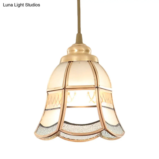 Traditional Frosted Glass Hanging Lamp Kit In Brass - 1 Light Pendant For Dining Room