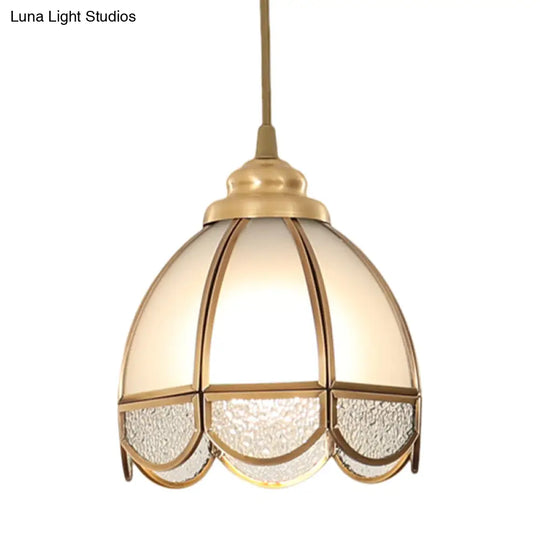 Traditional Frosted Glass Hanging Lamp Kit In Brass - 1 Light Pendant For Dining Room