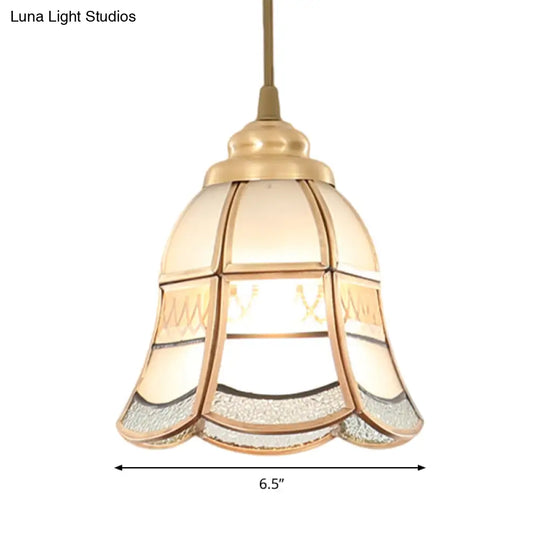 Traditional Frosted Glass Hanging Lamp Kit In Brass - 1 Light Pendant For Dining Room