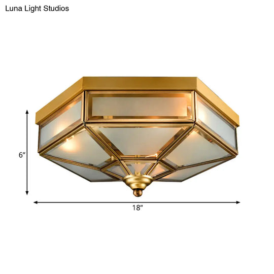 Traditional Frosted Glass Hexagon Flush Mount Chandelier - Brass Ceiling Fixture (14’/18’ Wide)