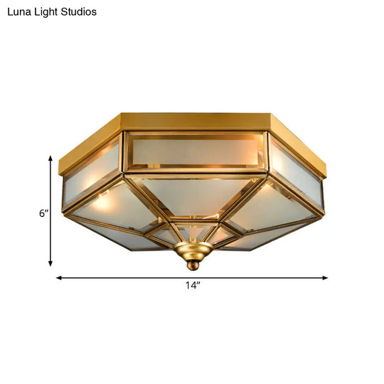Traditional Frosted Glass Hexagon Flush Mount Chandelier - Brass Ceiling Fixture (14/18 Wide) 3/4
