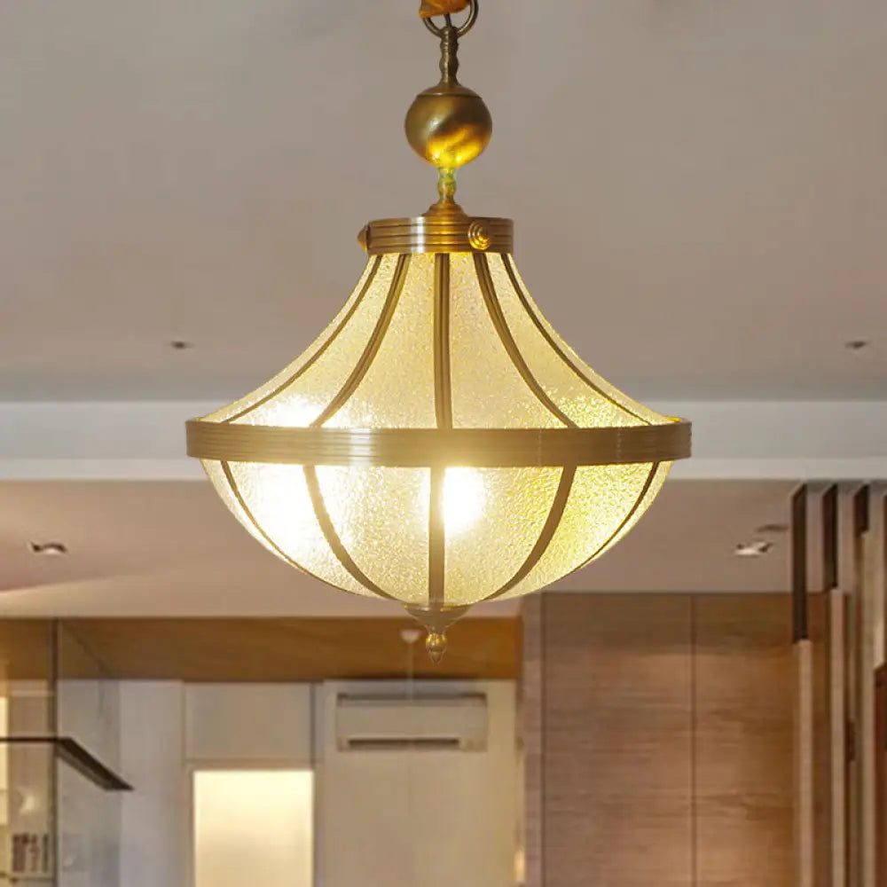 Traditional Frosted Glass Jar Pendant Chandelier With Brass Accents - 3 Bulbs Hanging Lamp For