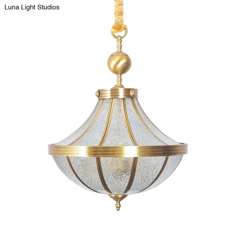 Traditional Frosted Glass Jar Pendant Chandelier With Brass Accents - 3 Bulbs Hanging Lamp For