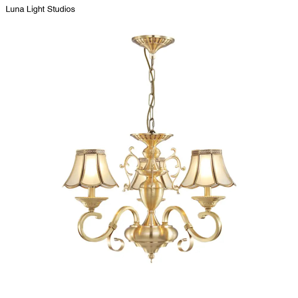 Traditional Frosted Glass Scalloped Chandelier: 3/5 Lights Living Room Hanging Ceiling Lamp