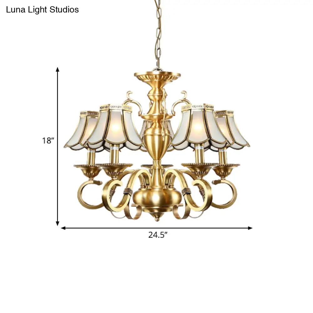 Traditional Frosted Glass Scalloped Chandelier: 3/5 Lights Living Room Hanging Ceiling Lamp