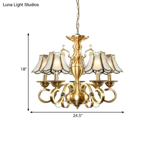 Traditional Frosted Glass Scalloped Chandelier: 3/5 Lights Living Room Hanging Ceiling Lamp