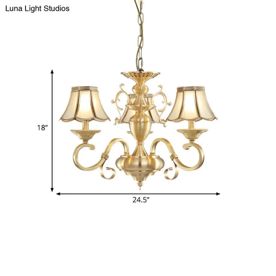 Traditional Frosted Glass Scalloped Chandelier: 3/5 Lights Living Room Hanging Ceiling Lamp