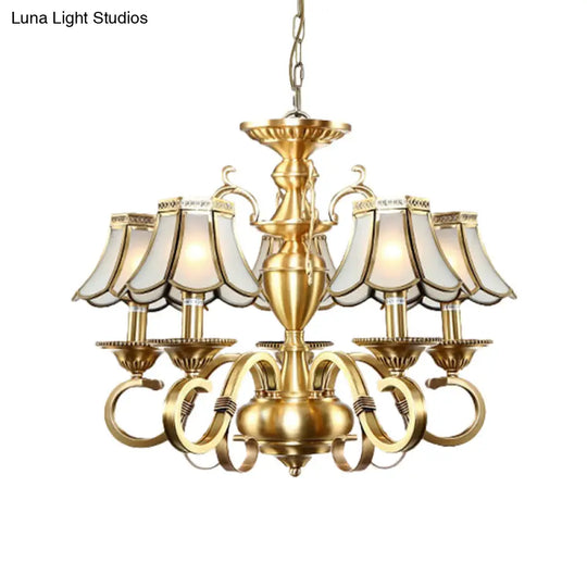 Traditional Frosted Glass Scalloped Chandelier: 3/5 Lights Living Room Hanging Ceiling Lamp