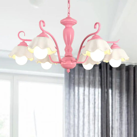 Traditional Frosted Glass Scalloped Chandelier: 3/6/8 Lights Bedroom Ceiling Pendant