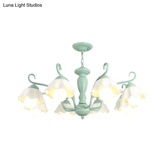 Traditional Frosted Glass Scalloped Chandelier: 3/6/8 Lights Bedroom Ceiling Pendant