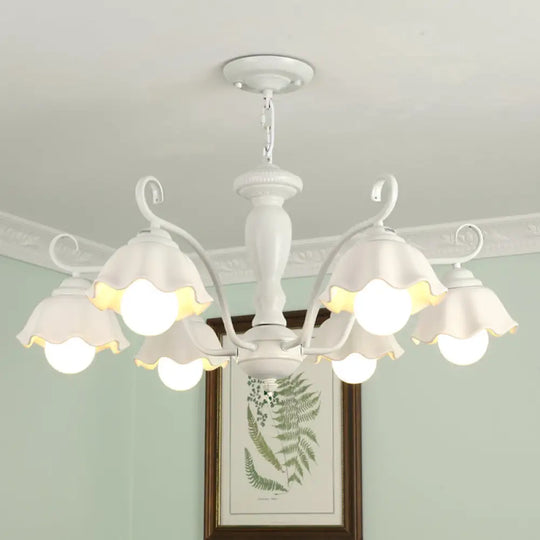 Traditional Frosted Glass Scalloped Chandelier: 3/6/8 Lights Bedroom Ceiling Pendant