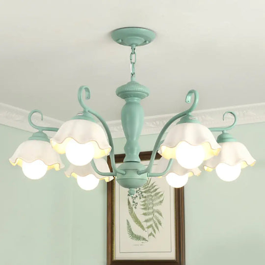 Traditional Frosted Glass Scalloped Chandelier: 3/6/8 Lights Bedroom Ceiling Pendant