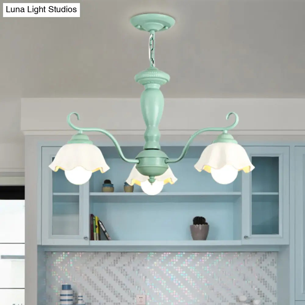 Traditional Frosted Glass Scalloped Chandelier: 3/6/8 Lights Bedroom Ceiling Pendant