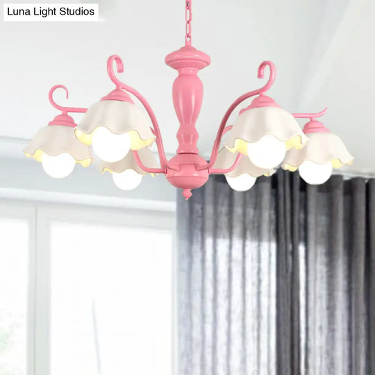 Traditional Frosted Glass Scalloped Chandelier: 3/6/8 Lights Bedroom Ceiling Pendant