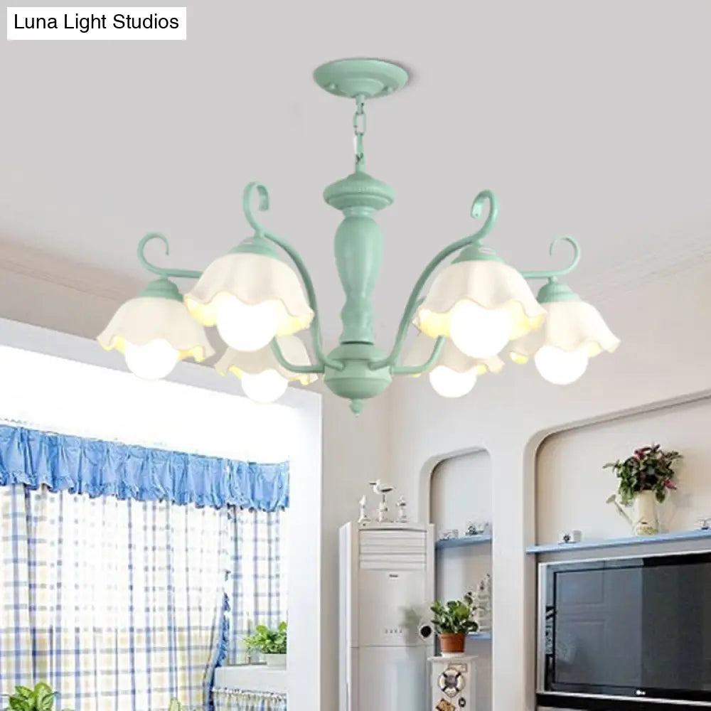 Traditional Frosted Glass Scalloped Chandelier: 3/6/8 Lights Bedroom Ceiling Pendant