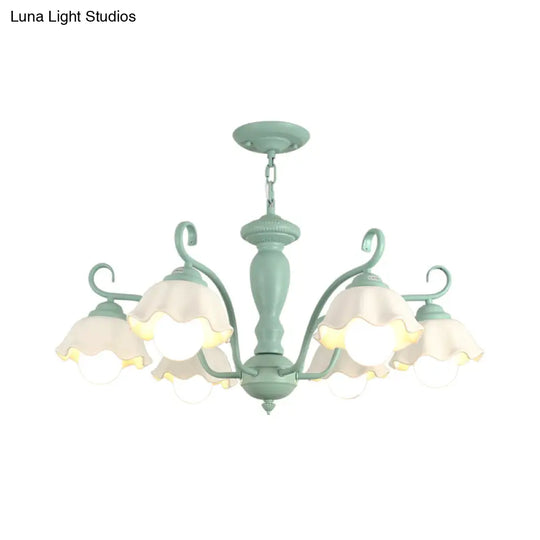 Traditional Frosted Glass Scalloped Chandelier: 3/6/8 Lights Bedroom Ceiling Pendant