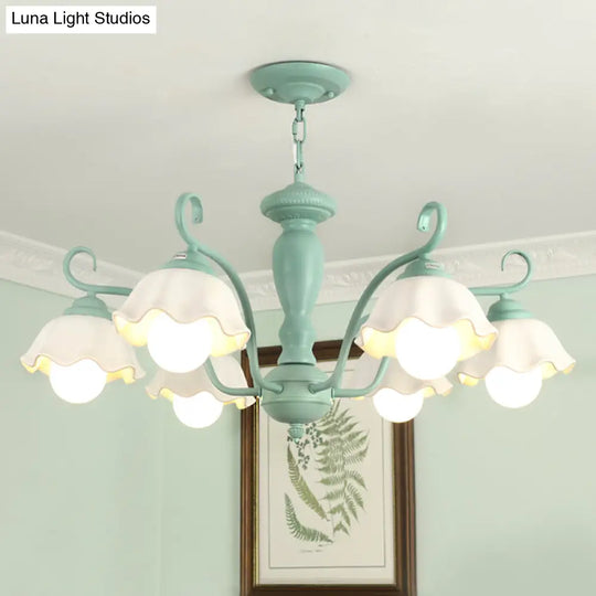 Traditional Frosted Glass Scalloped Chandelier: 3/6/8 Lights Bedroom Ceiling Pendant