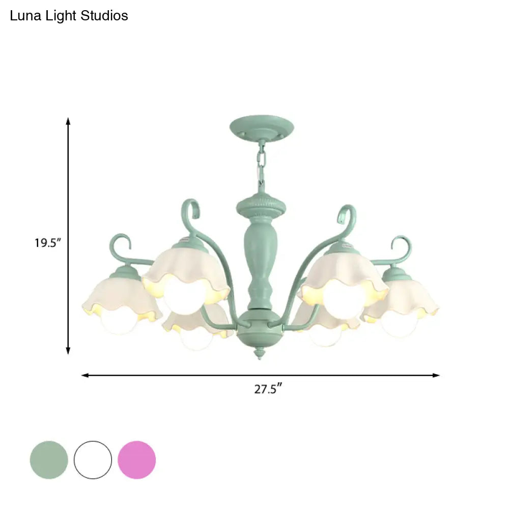 Traditional Frosted Glass Scalloped Chandelier: 3/6/8 Lights Bedroom Ceiling Pendant