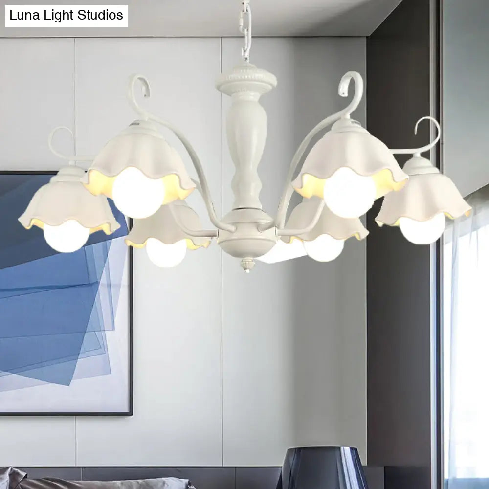 Traditional Frosted Glass Scalloped Chandelier: 3/6/8 Lights Bedroom Ceiling Pendant