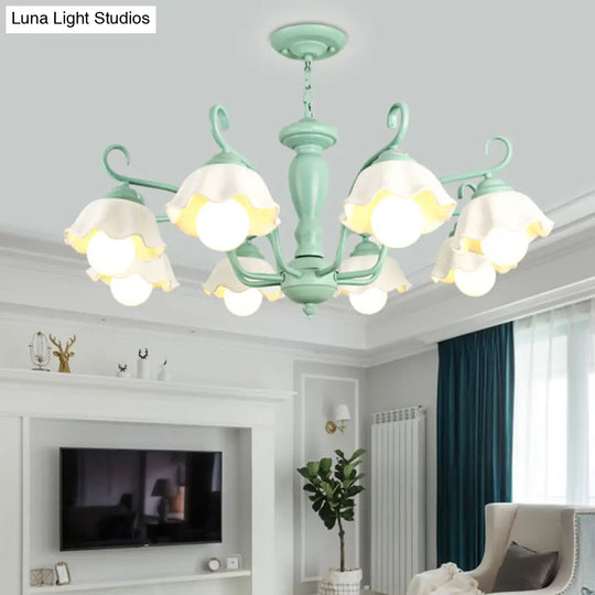 Traditional Frosted Glass Scalloped Chandelier: 3/6/8 Lights Bedroom Ceiling Pendant