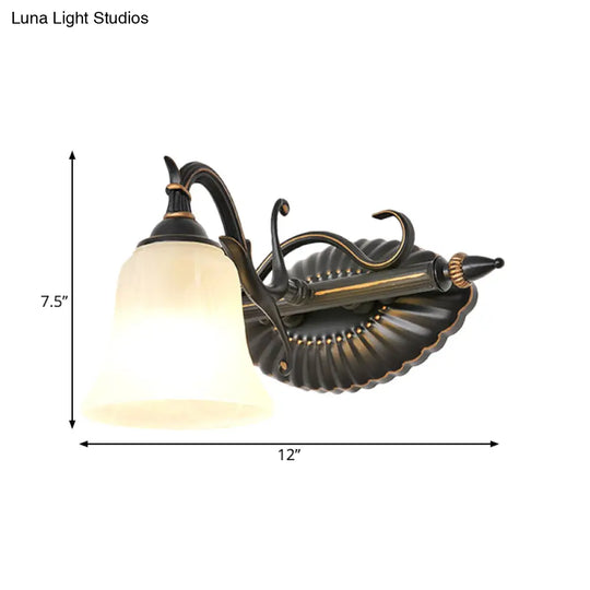 Traditional Frosted Glass Sconce Light With Bell Shade - Bronze Finish For Bathroom Vanity 1/2/3