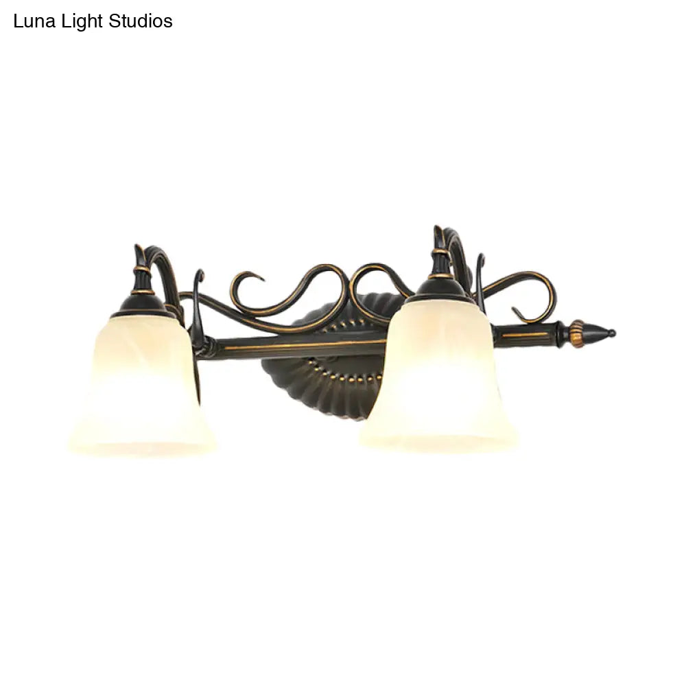 Traditional Frosted Glass Sconce Light With Bell Shade - Bronze Finish For Bathroom Vanity 1/2/3