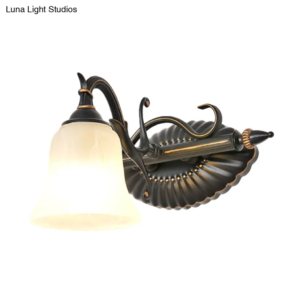 Traditional Frosted Glass Sconce Light With Bell Shade - Bronze Finish For Bathroom Vanity 1/2/3