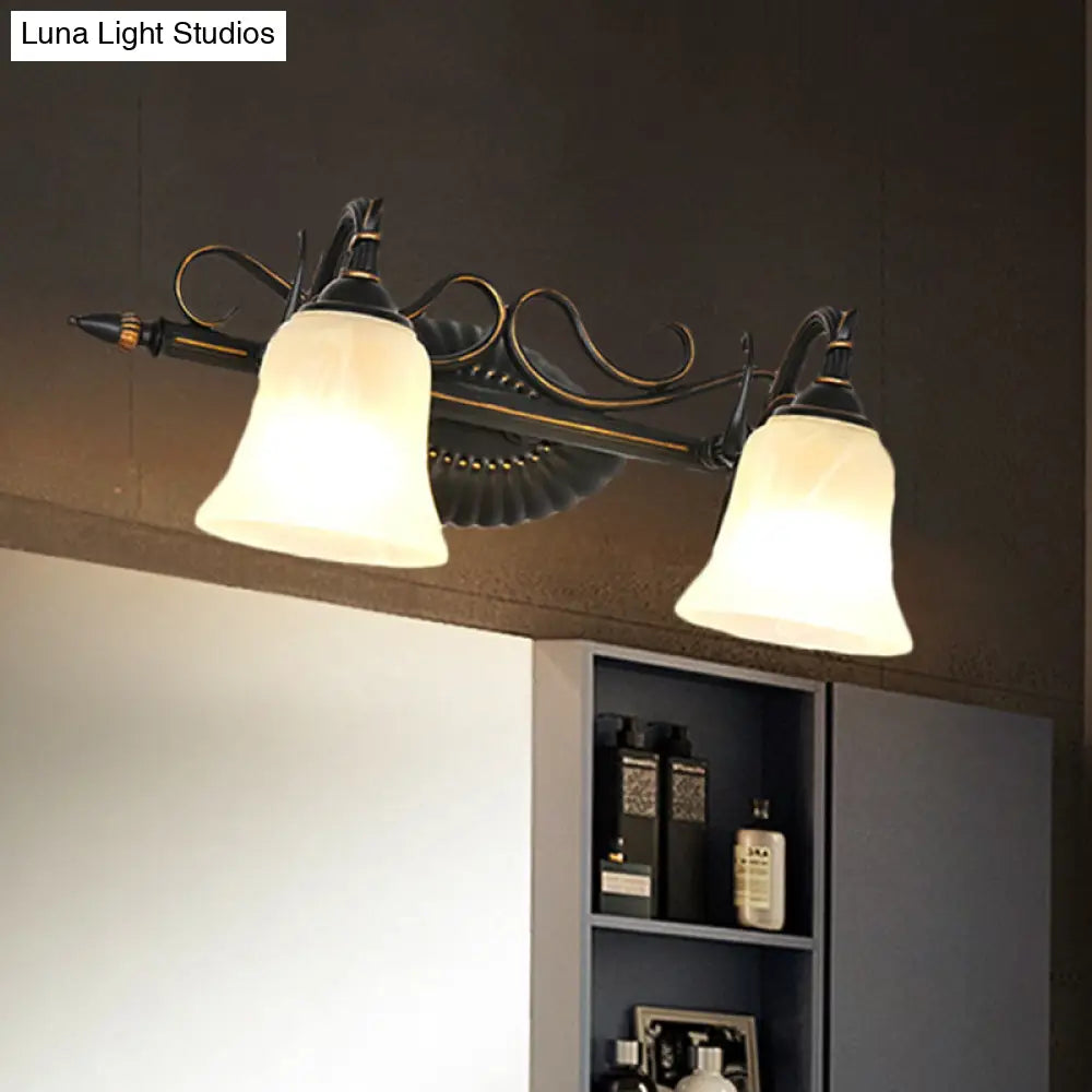 Traditional Frosted Glass Sconce Light With Bell Shade - Bronze Finish For Bathroom Vanity 1/2/3