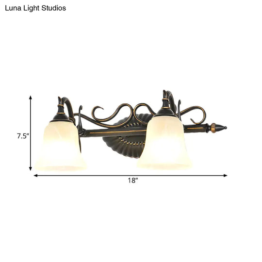 Traditional Frosted Glass Sconce Light With Bell Shade - Bronze Finish For Bathroom Vanity 1/2/3