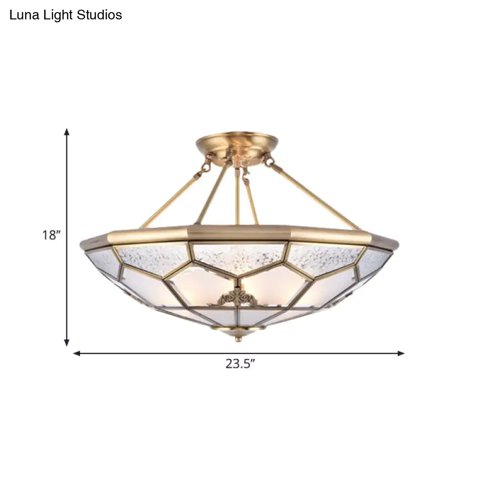 Traditional Frosted Glass Semi Flush Mount For Corridor - Gold Wide 14’/16’/18’ 3/4/6 Lights