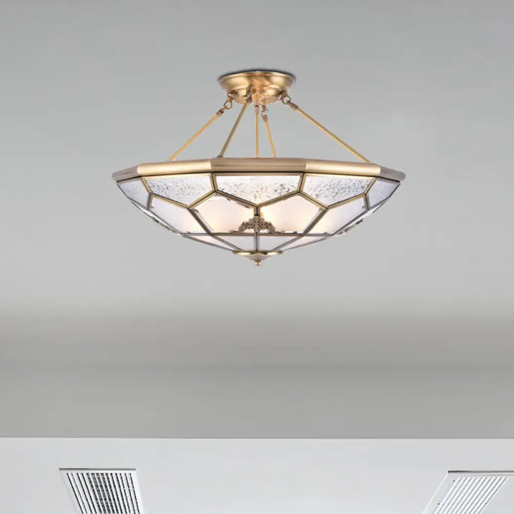 Traditional Frosted Glass Semi Flush Mount For Corridor - Gold Wide 14’/16’/18’ 3/4/6 Lights / 18’