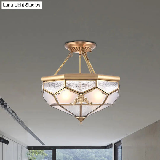 Traditional Frosted Glass Semi Flush Mount For Corridor - Gold Wide 14’/16’/18’ 3/4/6 Lights