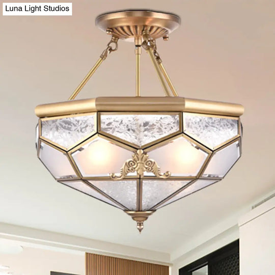 Traditional Frosted Glass Semi Flush Mount For Corridor - Gold Wide 14/16/18 3/4/6 Lights / 14