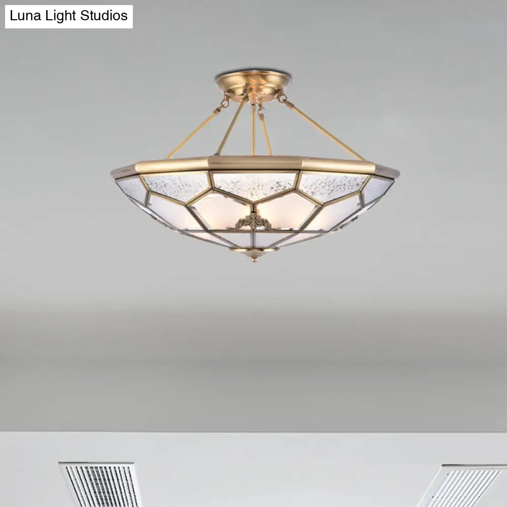 Traditional Frosted Glass Semi Flush Mount For Corridor - Gold Wide 14/16/18 3/4/6 Lights / 18