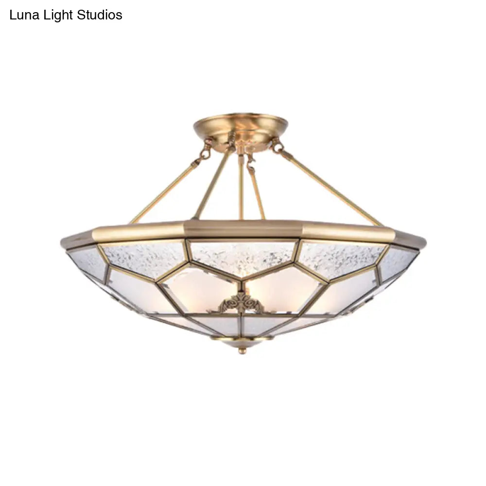 Traditional Frosted Glass Semi Flush Mount For Corridor - Gold Wide 14’/16’/18’ 3/4/6 Lights