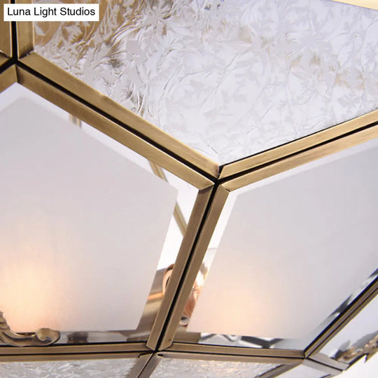 Traditional Frosted Glass Semi Flush Mount For Corridor - Gold Wide 14’/16’/18’ 3/4/6 Lights