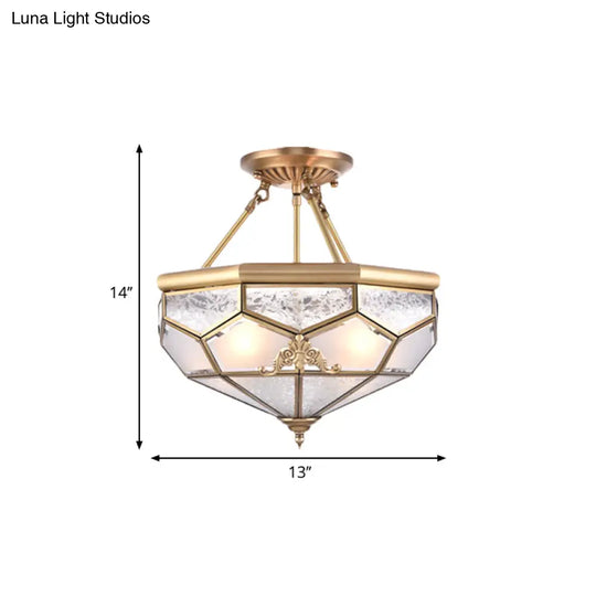 Traditional Frosted Glass Semi Flush Mount For Corridor - Gold Wide 14’/16’/18’ 3/4/6 Lights