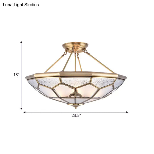 Traditional Frosted Glass Semi Flush Mount For Corridor - Gold Wide 14/16/18 3/4/6 Lights