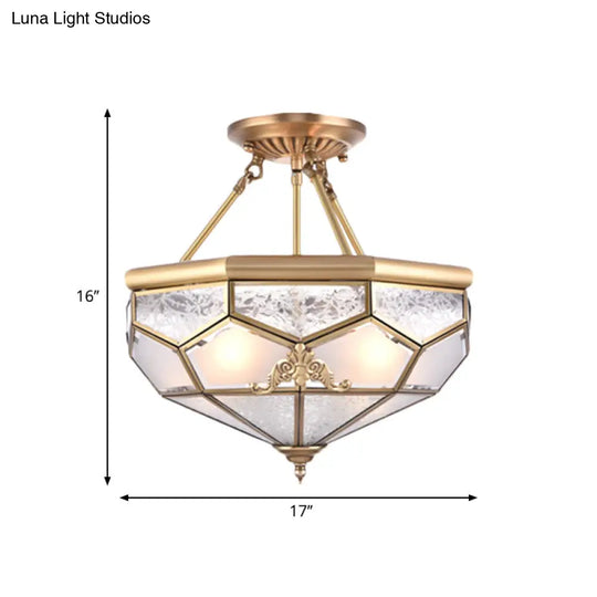 Traditional Frosted Glass Semi Flush Mount For Corridor - Gold Wide 14’/16’/18’ 3/4/6 Lights