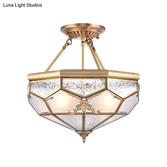 Traditional Frosted Glass Semi Flush Mount For Corridor - Gold Wide 14’/16’/18’ 3/4/6 Lights