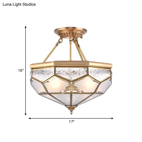 Traditional Frosted Glass Semi Flush Mount For Corridor - Gold Wide 14/16/18 3/4/6 Lights