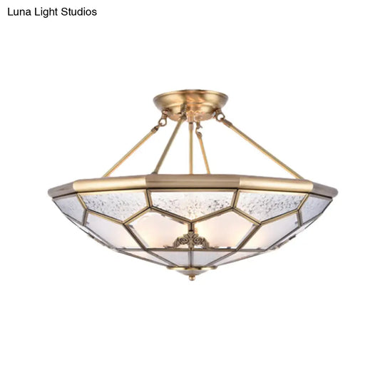 Traditional Frosted Glass Semi Flush Mount For Corridor - Gold Wide 14/16/18 3/4/6 Lights