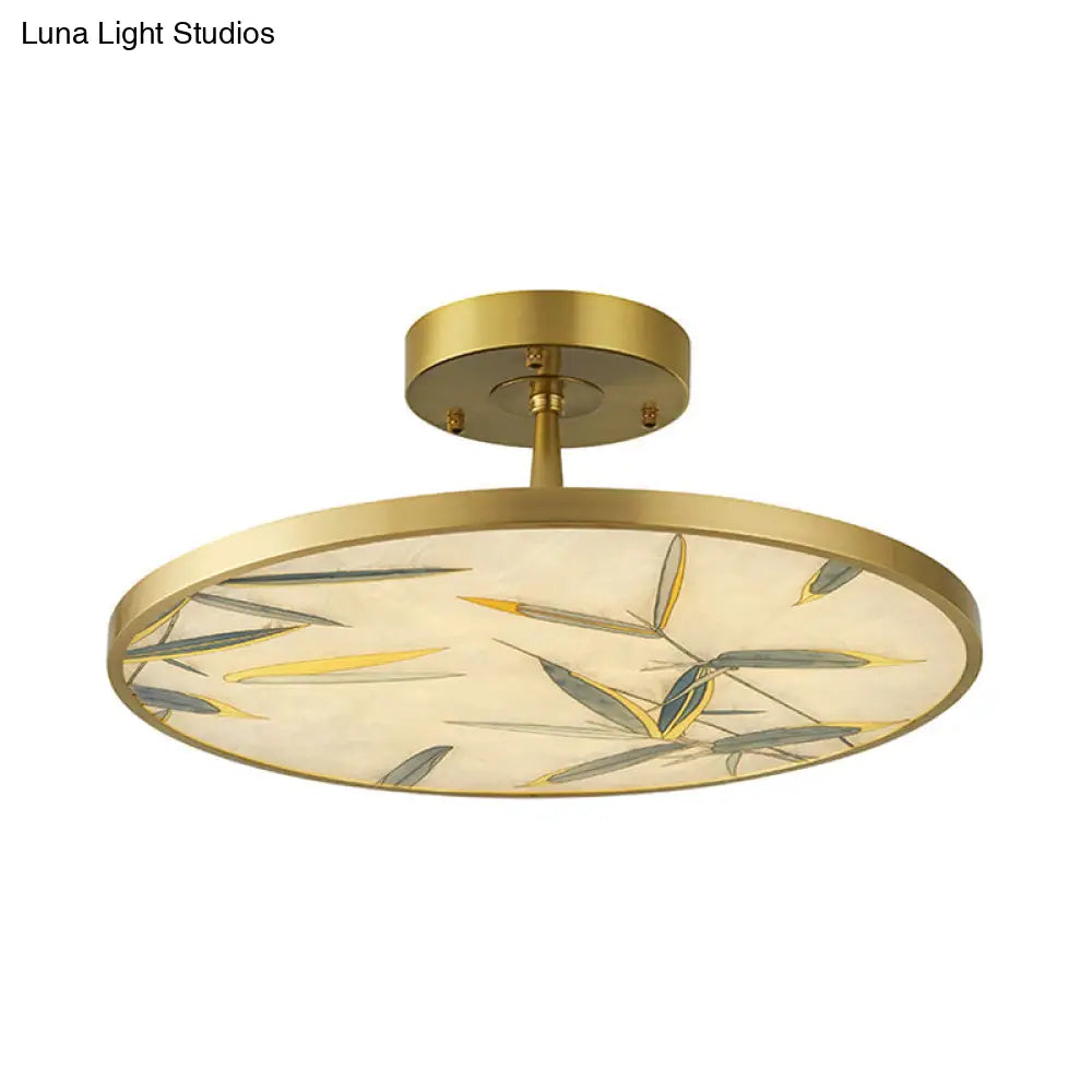 Traditional Frosted Glass Semi Flush Mount Light In Gold - 16’/23.5’ Width